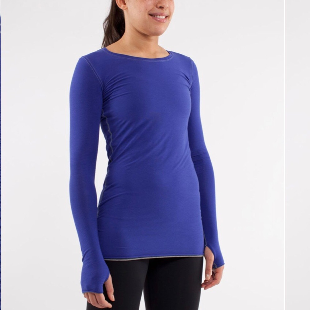 Lululemon Cabin Long Sleeve Tee II Reversible Pigment Blue/Heathered Grey 12